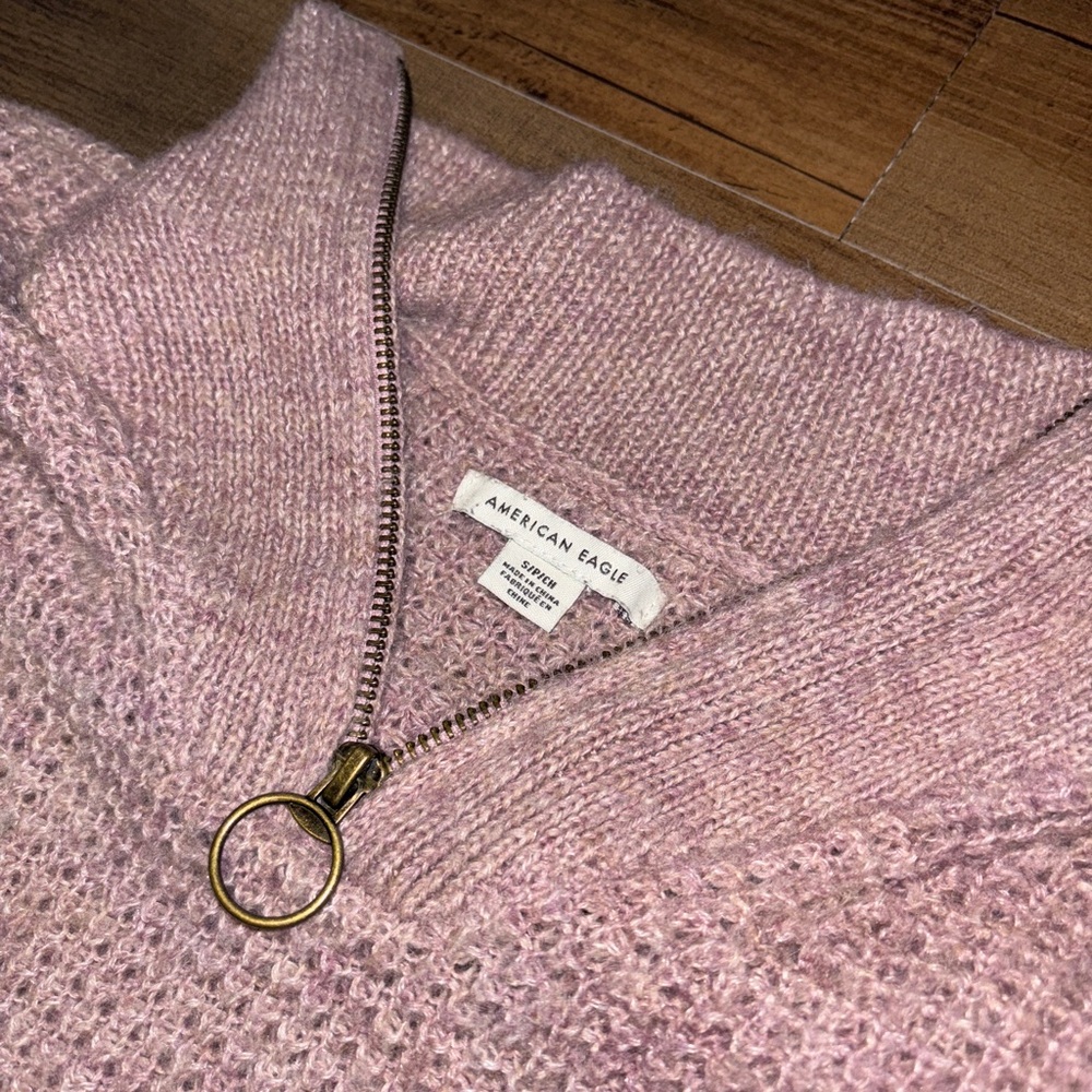 Mauve American Eagle Quarter Zip Knit Sweater - Picture 2 of 3